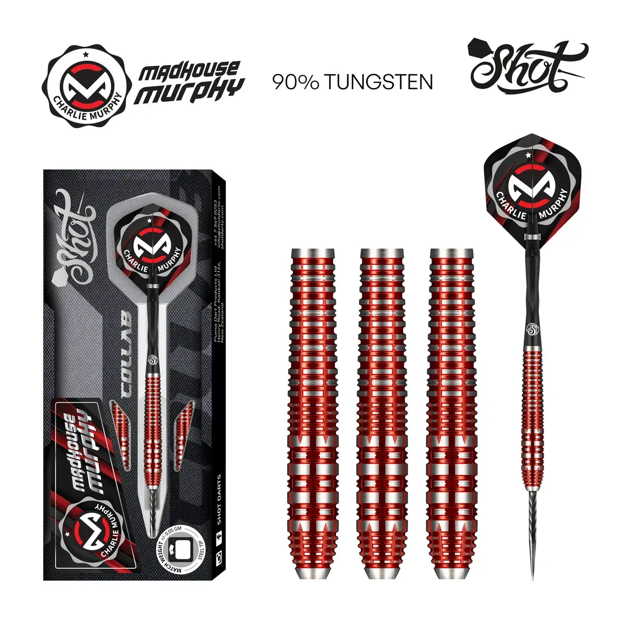 Shot Collab Charlie Murphy Steel Tip Dart Set - 90% Tungsten Barrels 