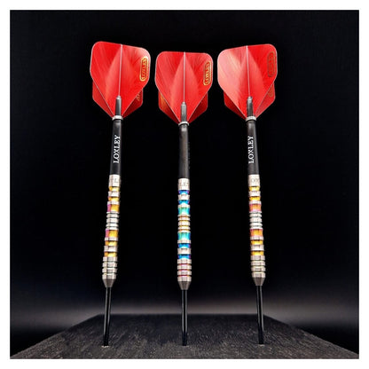 Loxley Excalibur Model 1 95% Tungsten Steel Tip Darts x3 standing in a wooden block