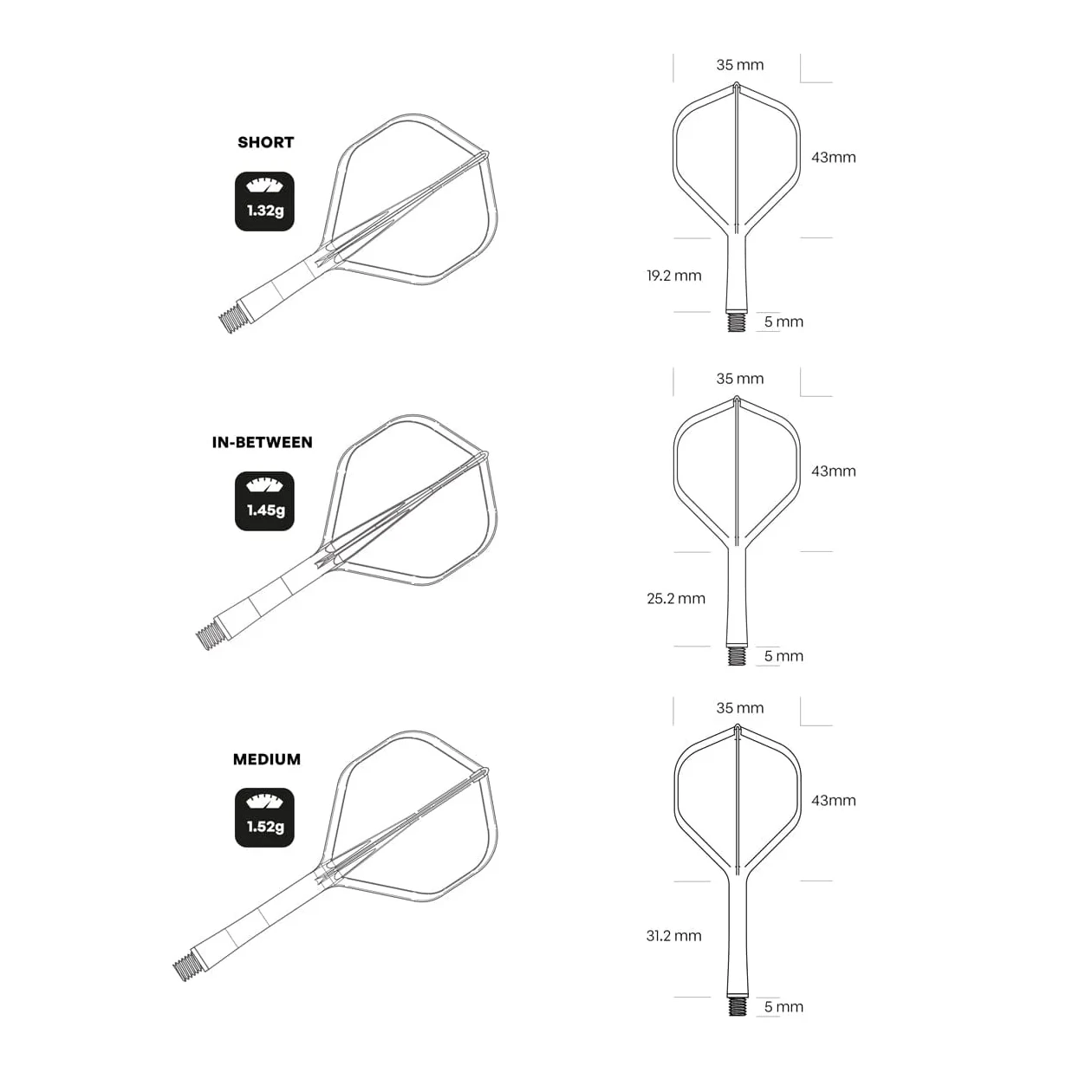 Shot Flight Deck - One Piece Dart Flight and Shaft System Weights