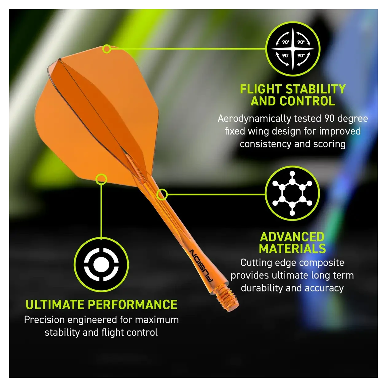 Winmau Fusion Integrated Flight & Shaft #6 Transparent Orange