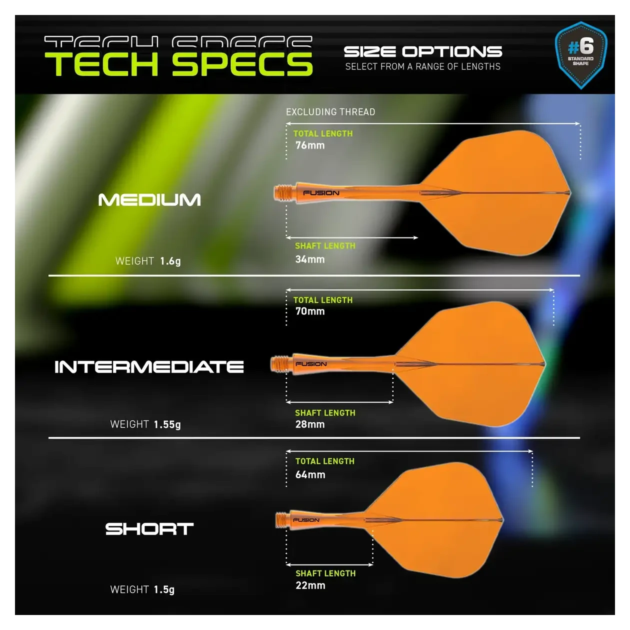 Winmau Fusion Integrated Flight & Shaft #6 Transparent Orange