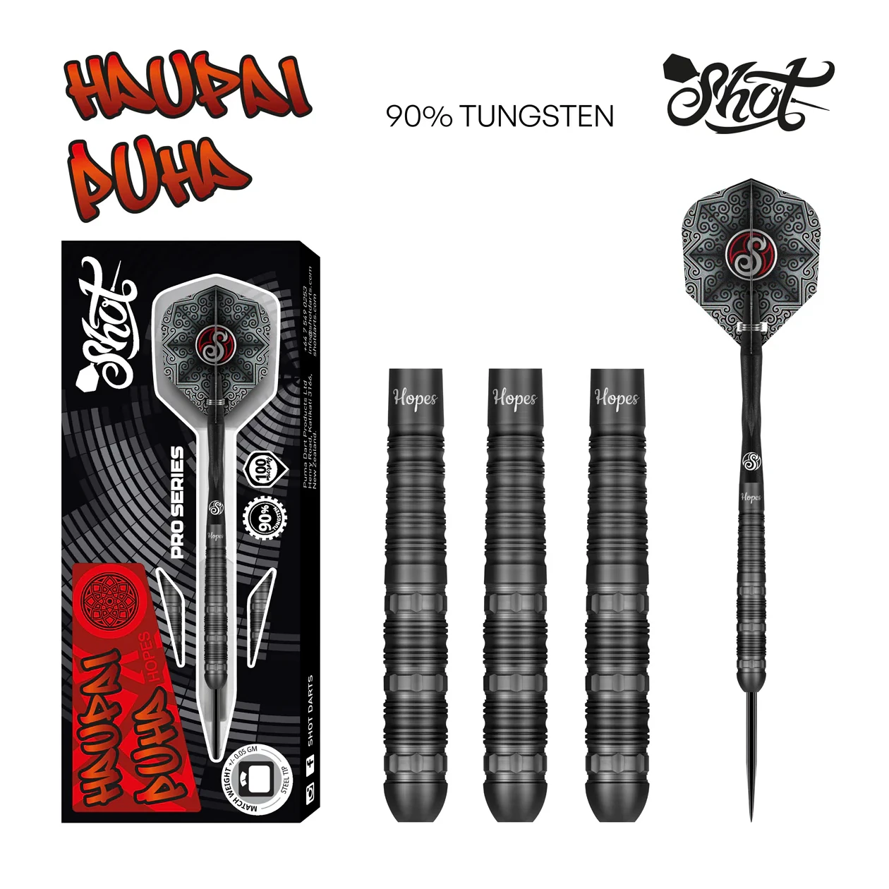 Shot Pro Series Haupai Puha 2.0 Steel Tip Dart Set 90% Tungsten 24g Full-Set