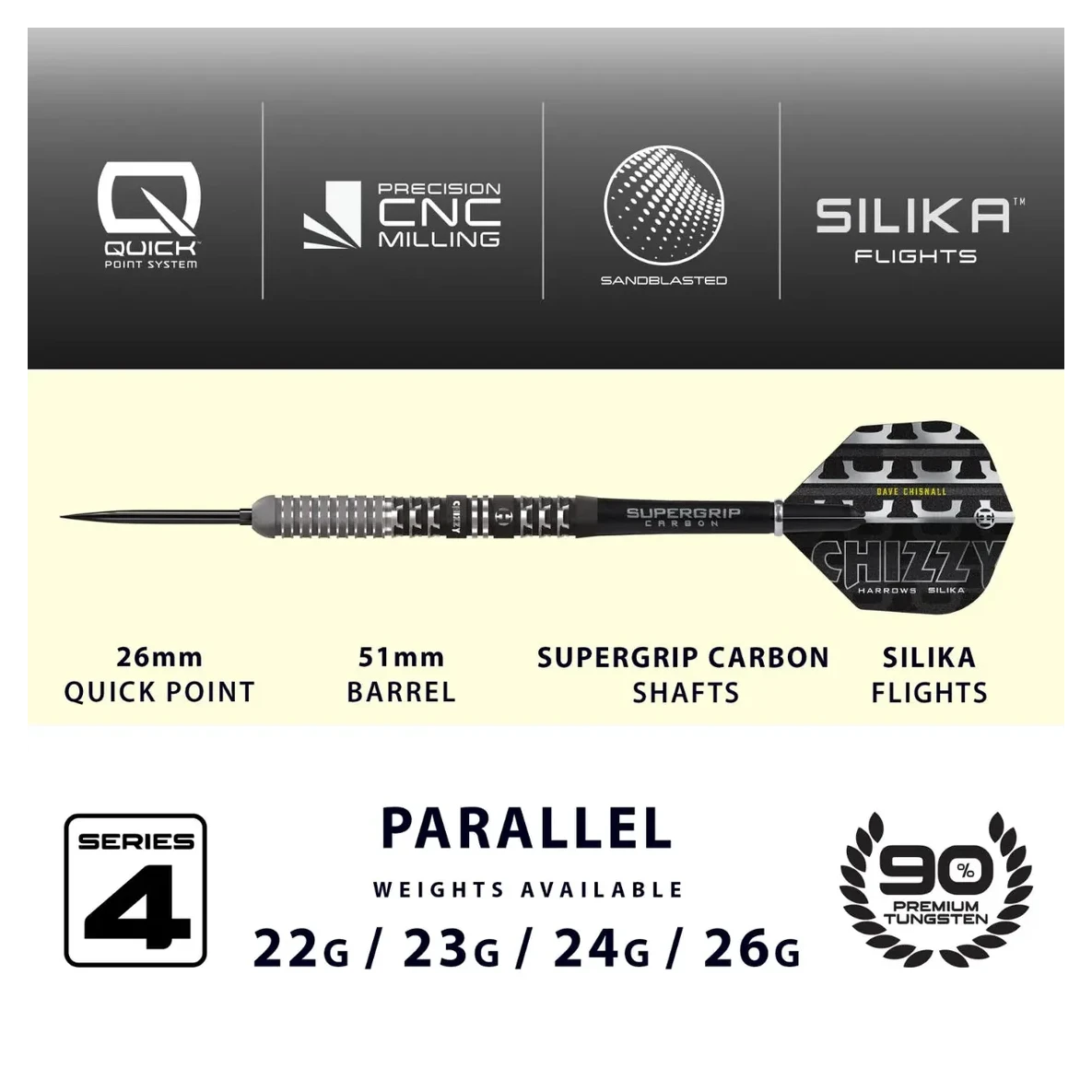 Harrows Chizzy Series 4 | Quick Point | 90% Tungsten Steel Tip Darts - Sherwood Sport