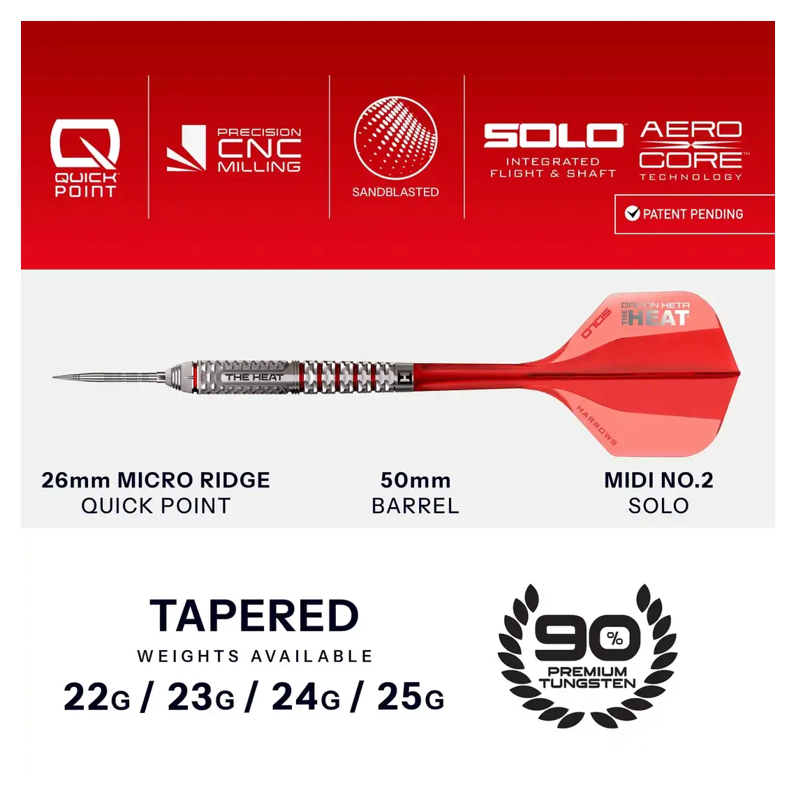 Harrows Damon Heta Geo 90% Tungsten Steel Tip Darts
