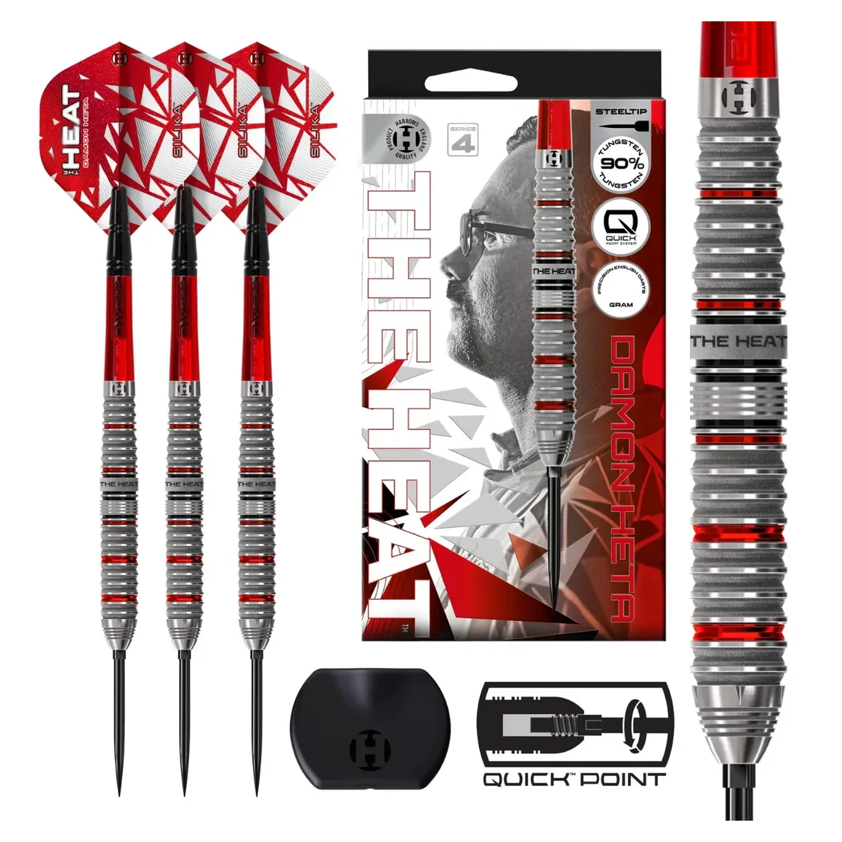 Harrows Damon Heta Series 4 Quick Point 90% Tungsten Steel Tip Darts - Sherwood Sport