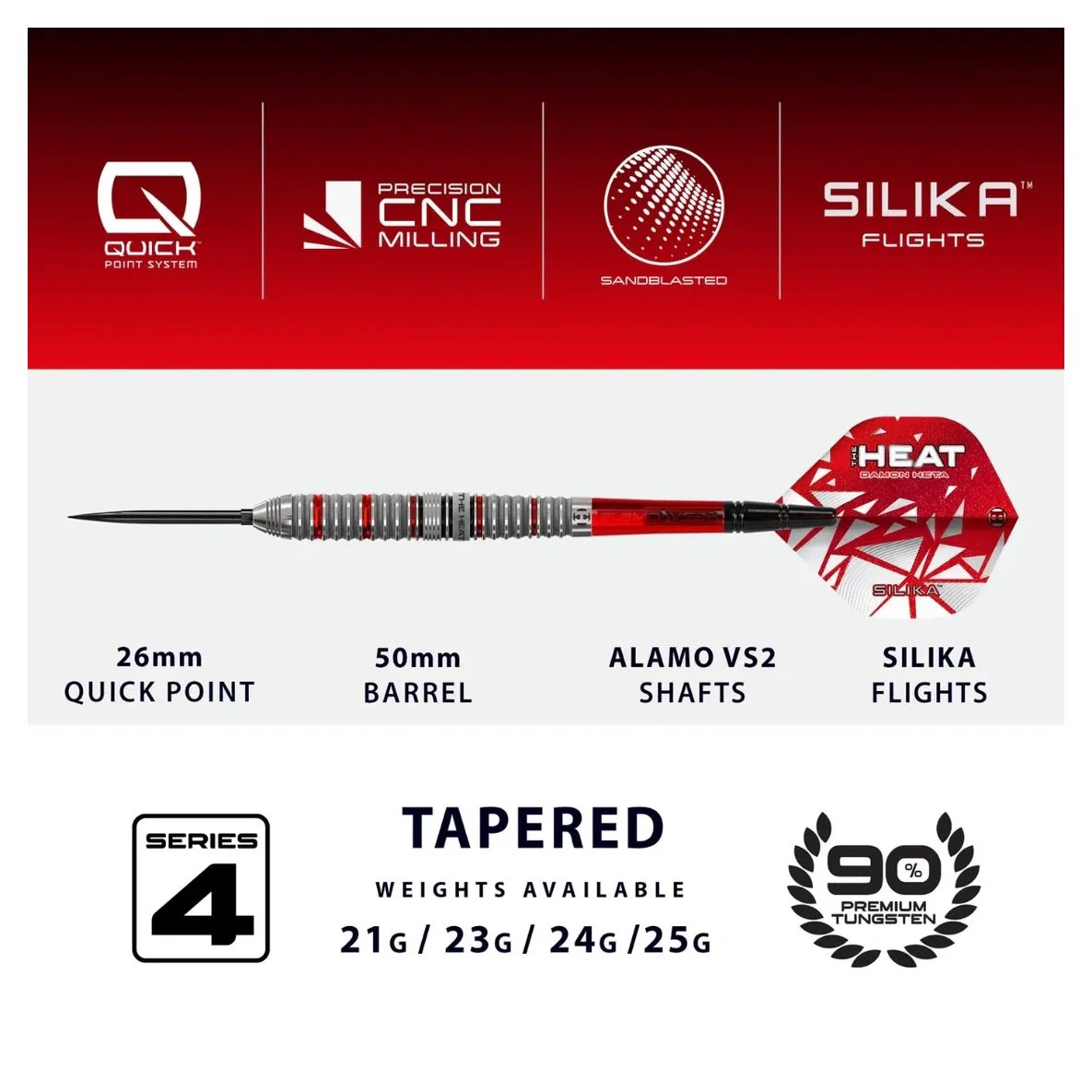 Harrows Damon Heta Series 4 Quick Point 90% Tungsten Steel Tip Darts - Sherwood Sport