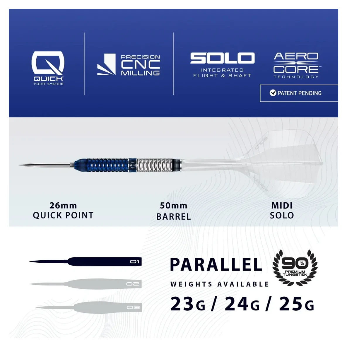 Harrows Geo 01 Parallel Quick Point 90% Tungsten Steel Tip Darts - Sherwood Sport