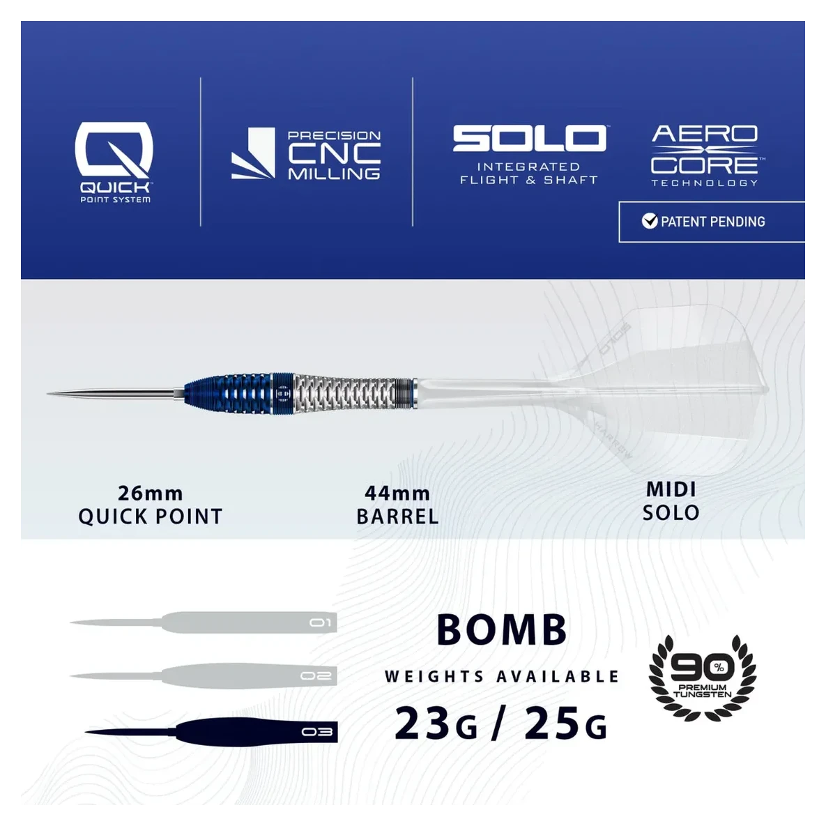 Harrows Geo 03 Bomb Quick Point 90% Tungsten Steel Tip Darts - Sherwood Sport