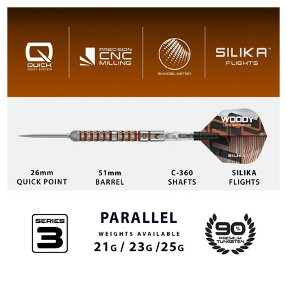 Harrows Luke Woodhouse Series 3 Quick Point 90% Tungsten Steel Tip Darts - Sherwood Sport