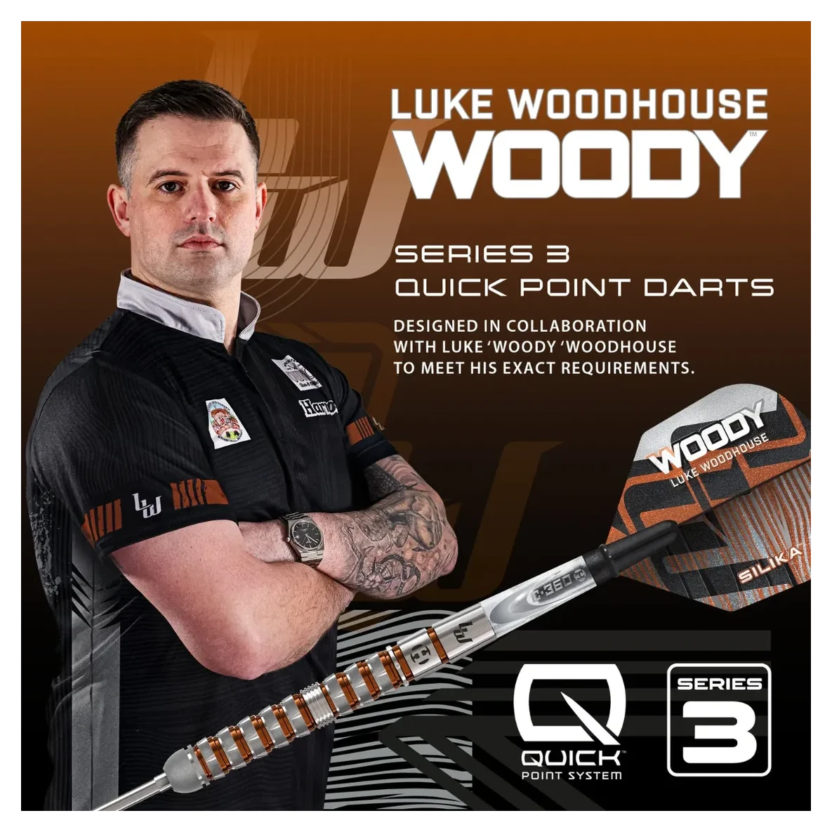 Harrows Luke Woodhouse Series 3 Quick Point 90% Tungsten Steel Tip Darts - Sherwood Sport