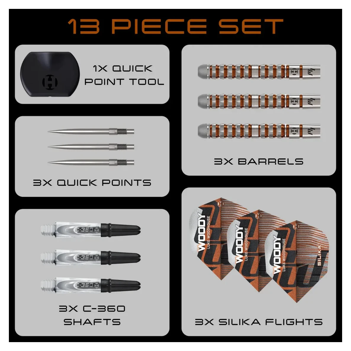 Harrows Luke Woodhouse Series 3 Quick Point 90% Tungsten Steel Tip Darts - Sherwood Sport