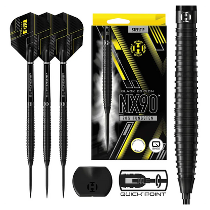 Harrows NX90 | Black Edition Tapered | Quick Point | 90% Tungsten Steel Tip Darts