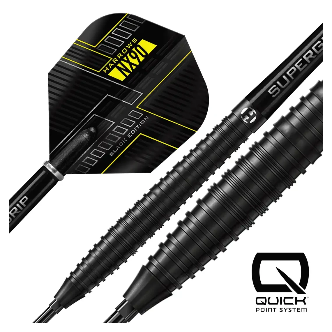 Harrows NX90 | Black Edition Tapered | Quick Point | 90% Tungsten Steel Tip Darts