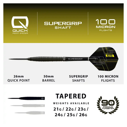Harrows NX90 | Black Edition Tapered | Quick Point | 90% Tungsten Steel Tip Darts