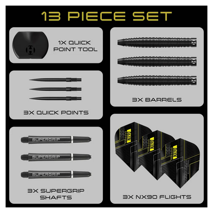 Harrows NX90 | Black Edition Tapered | Quick Point | 90% Tungsten Steel Tip Darts