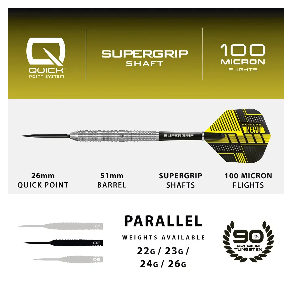 Harrows NX90 | Parallel | Quick Point | 90% Tungsten Steel Tip Darts