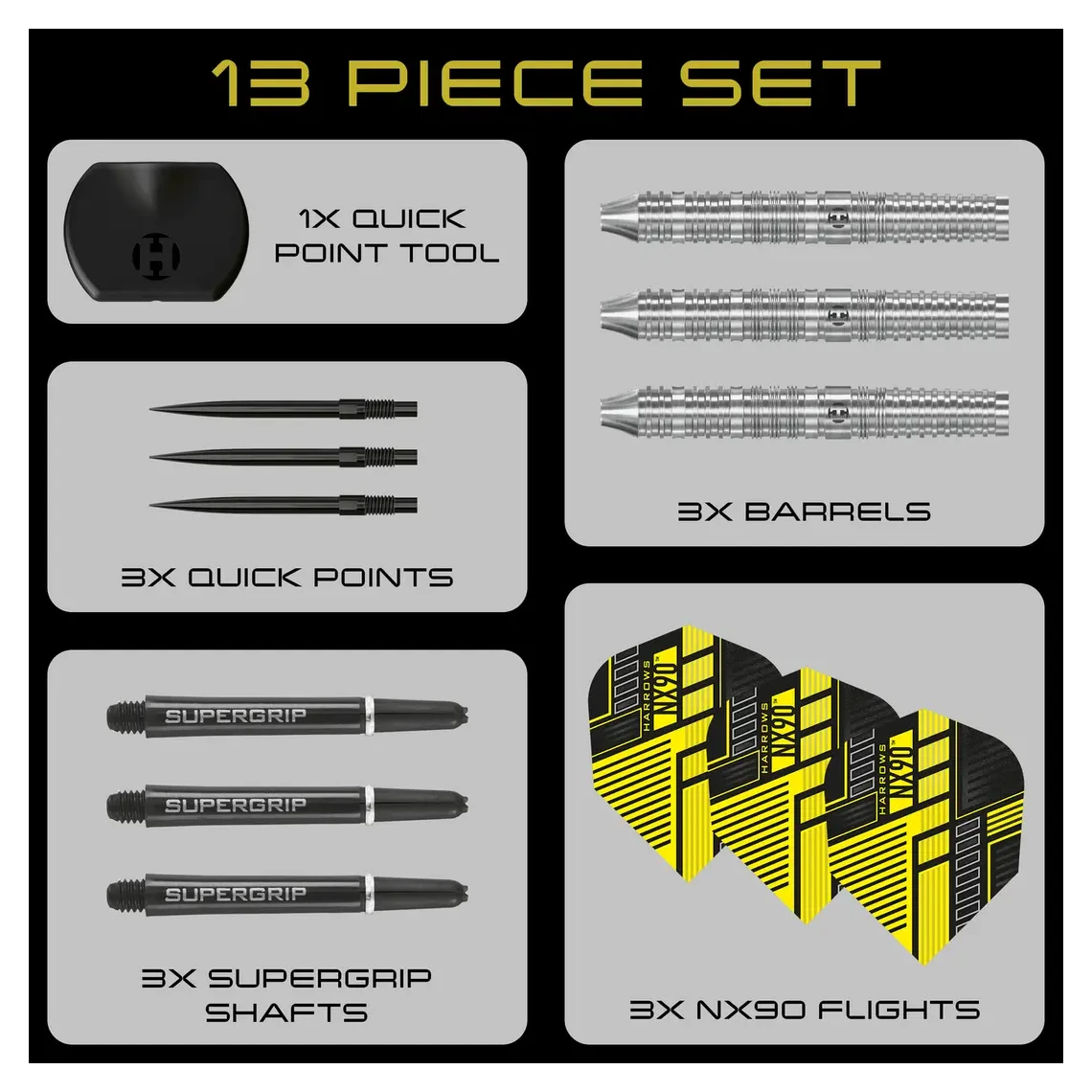 Harrows NX90 | Parallel | Quick Point | 90% Tungsten Steel Tip Darts
