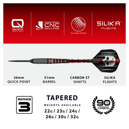 Harrows Ryan Searle Series 3 Quick Point 90% Tungsten Steel Tip Darts - Sherwood Sport