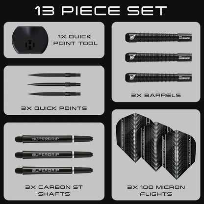 Harrows Supergrip QP Tapered 90% Black Edition Steel Tip Darts