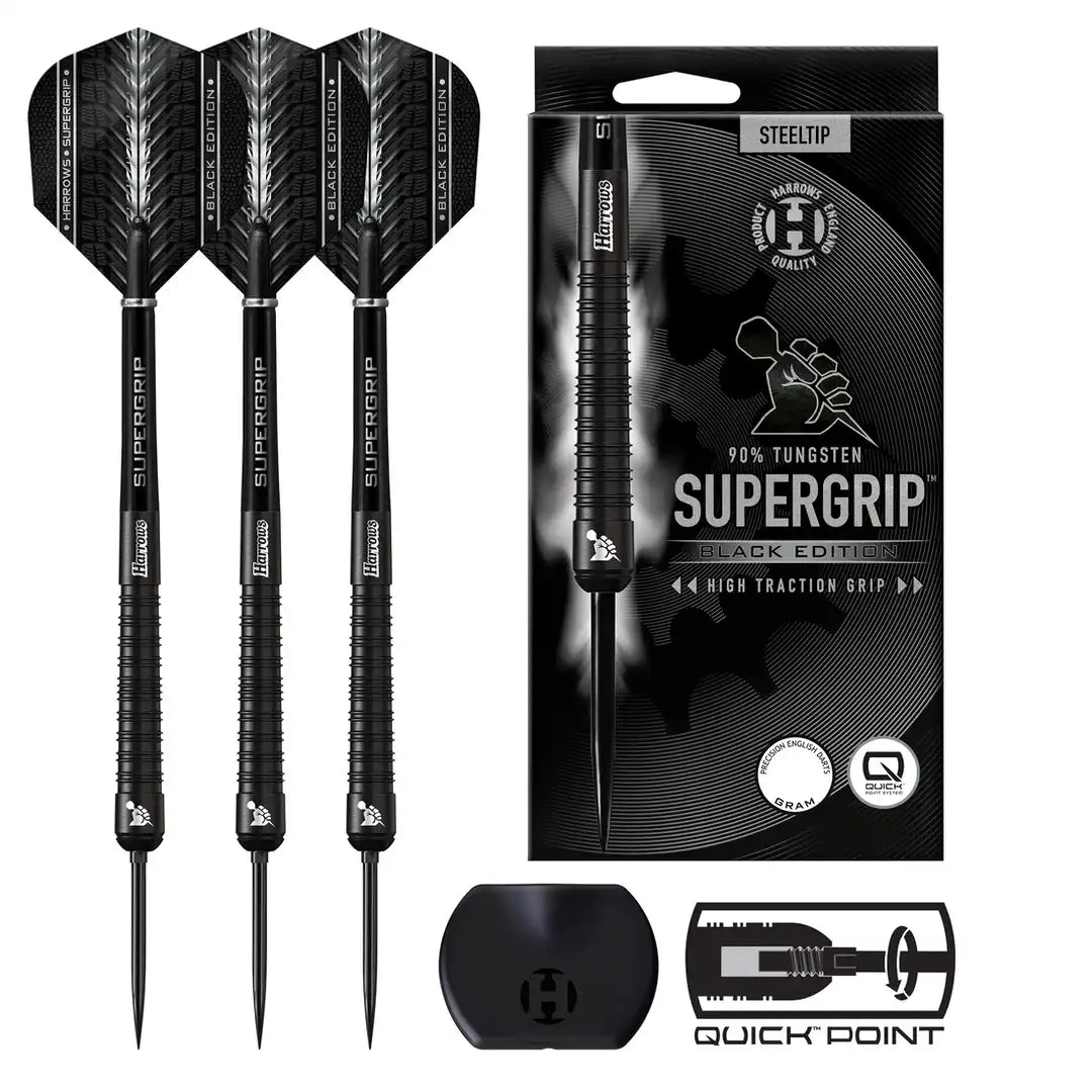 Harrows Supergrip QP Tapered 90% Black Edition Steel Tip Darts