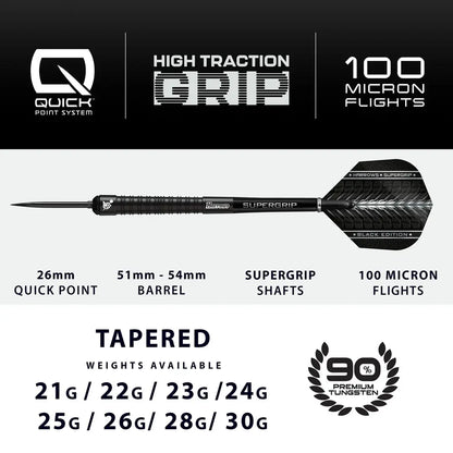 Harrows Supergrip QP Tapered 90% Black Edition Steel Tip Darts