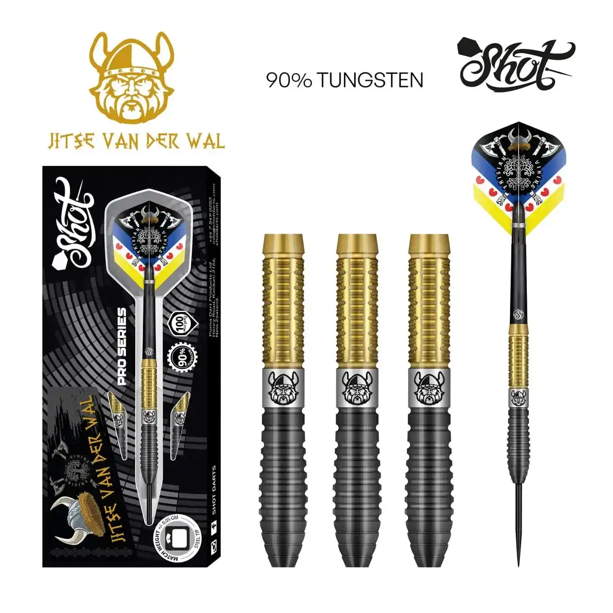 Shot Pro Series Jitse van der Wal Steel Tip Dart Set - 90% Tungsten Barrels
