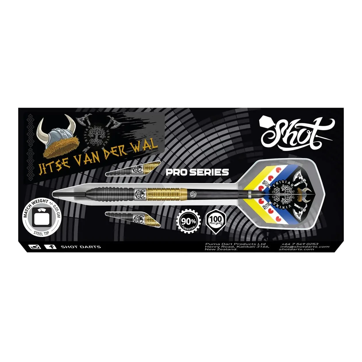 Shot Pro Series Jitse van der Wal Steel Tip Dart Set - 90% Tungsten Barrels