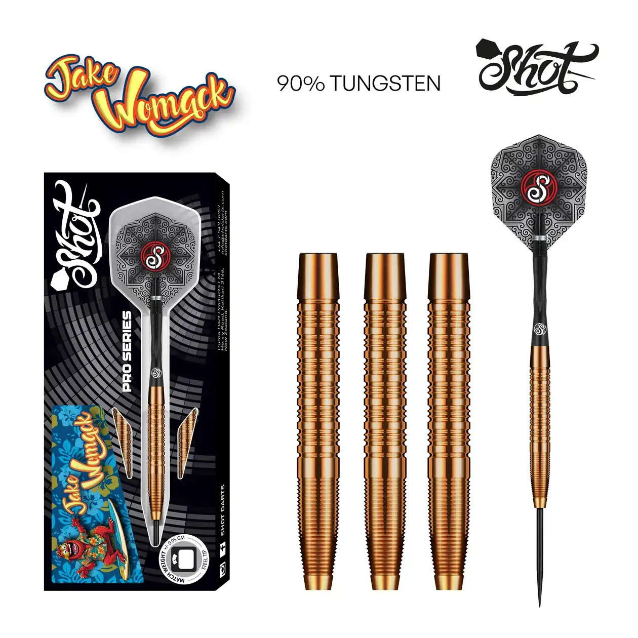 Shot Pro Series Jake Womack Steel Tip Dart Set 90% Tungsten Barrels 