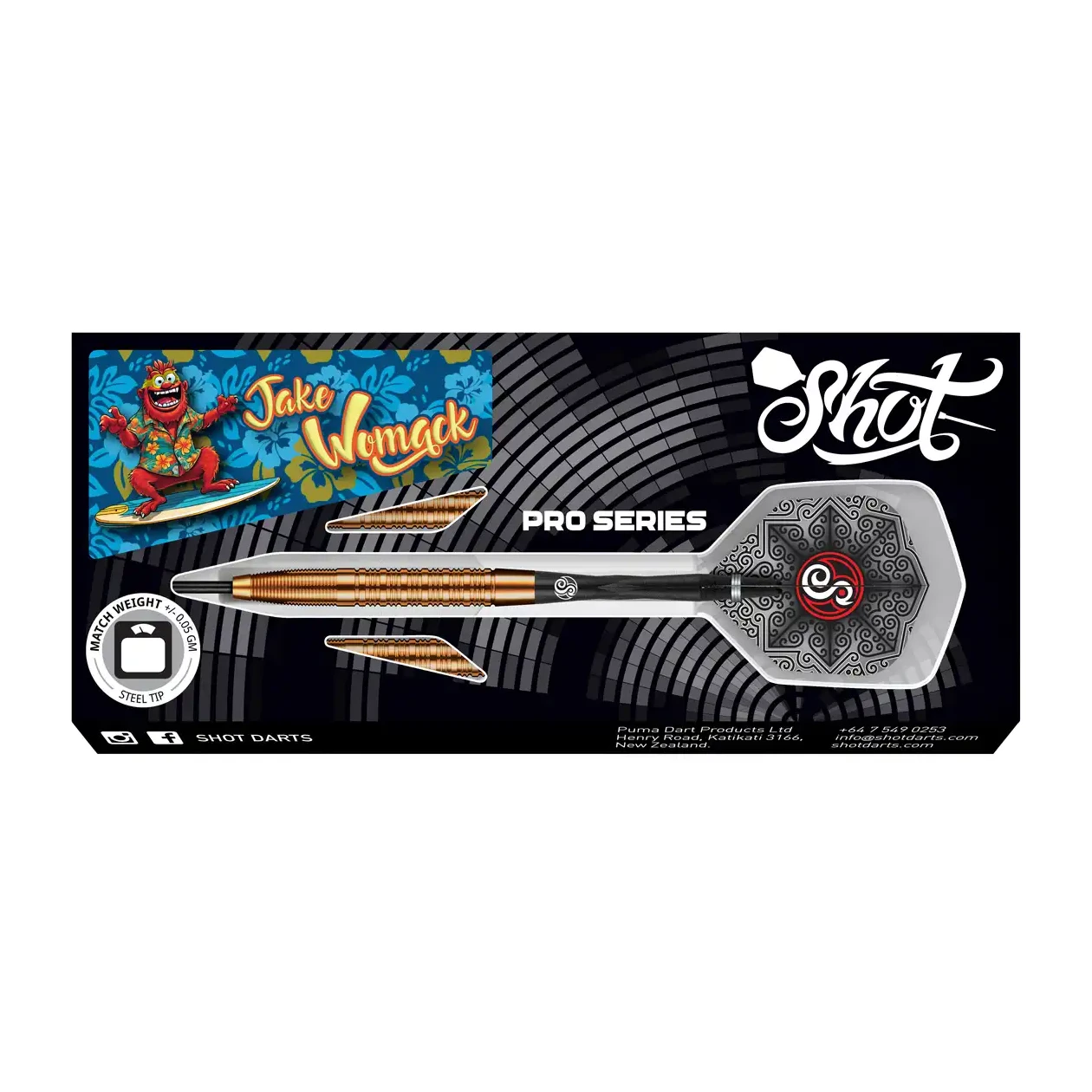 Shot Pro Series Jake Womack Steel Tip Dart Set 90% Tungsten Barrels 