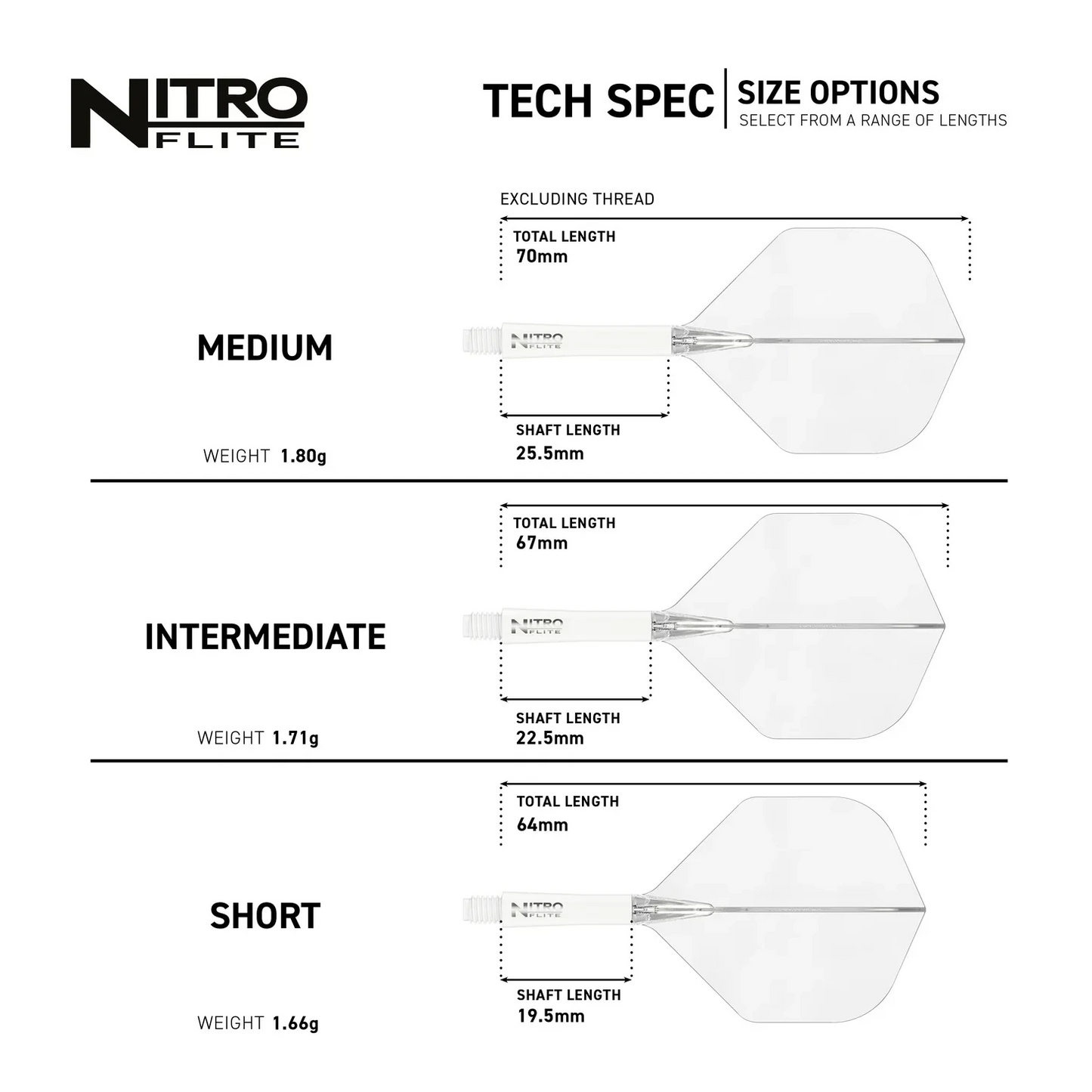 Red Dragon Nitro Flite - Integrated Flight & Shaft White & Clear Specs