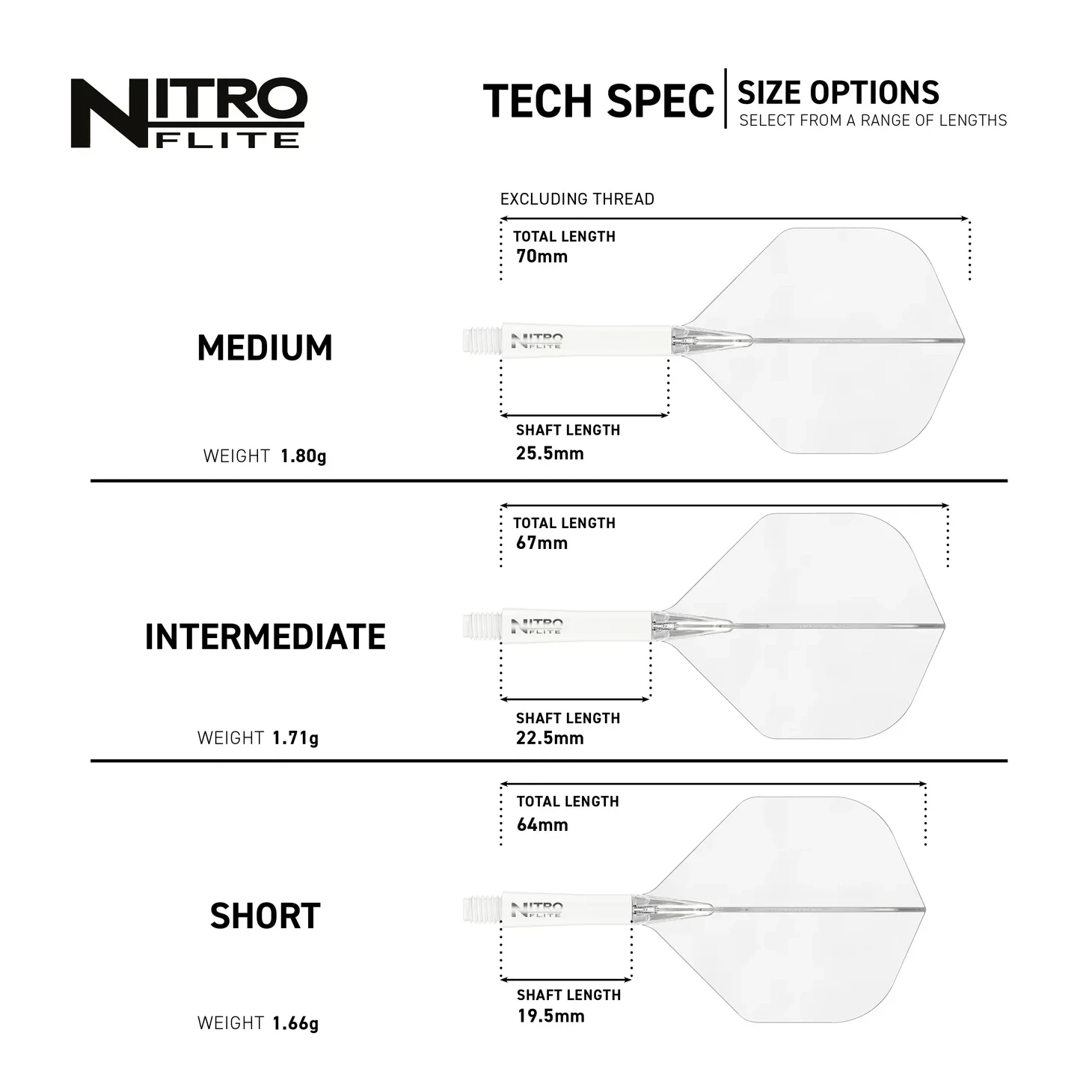 Red Dragon Nitro Flite - Integrated Flight & Shaft White & Clear Specs