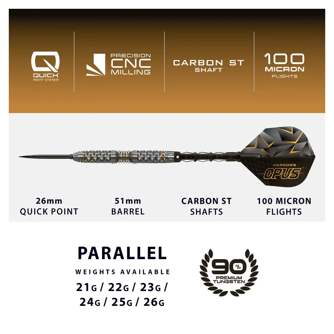 Harrows Opus | Quick Point | 90% Tungsten Steel Tip Dart