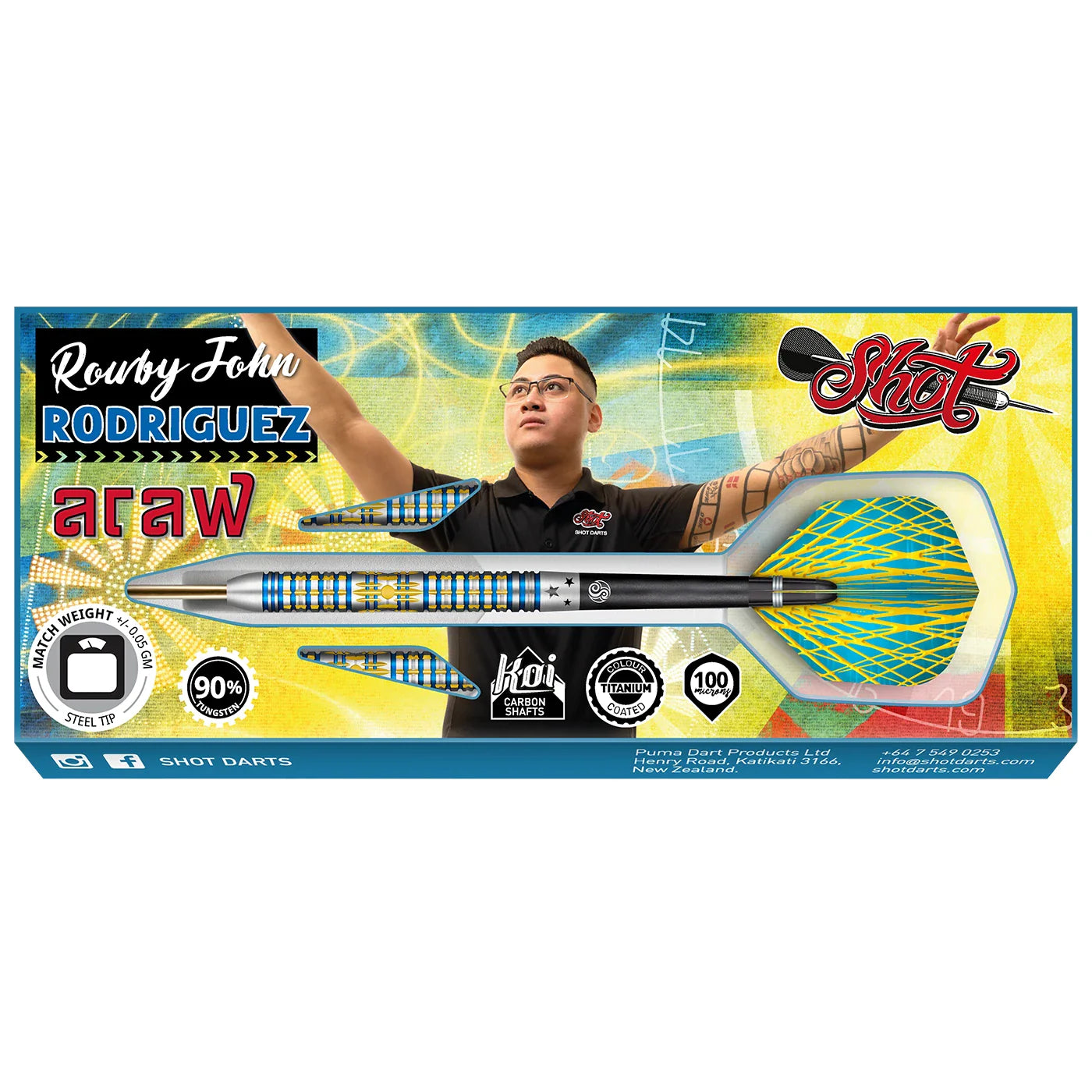 Shot Rowby-John Rodriguez Araw 21g 90% Tungsten Steel Tip Darts
