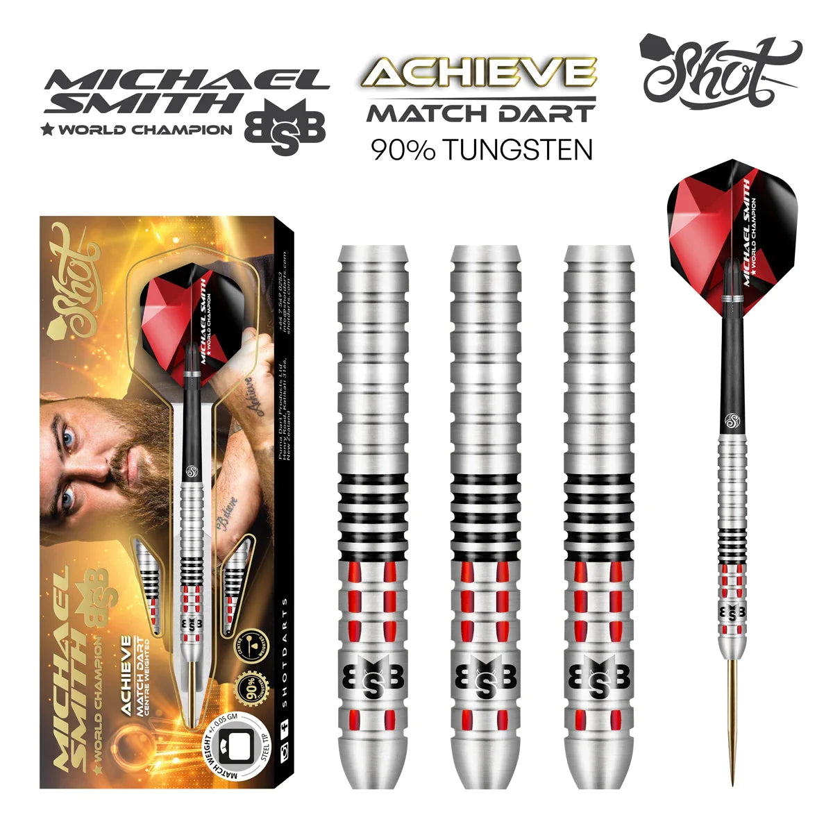 Shot Michael Smith Achieve 24g 90% Tungsten Steel Tip Darts