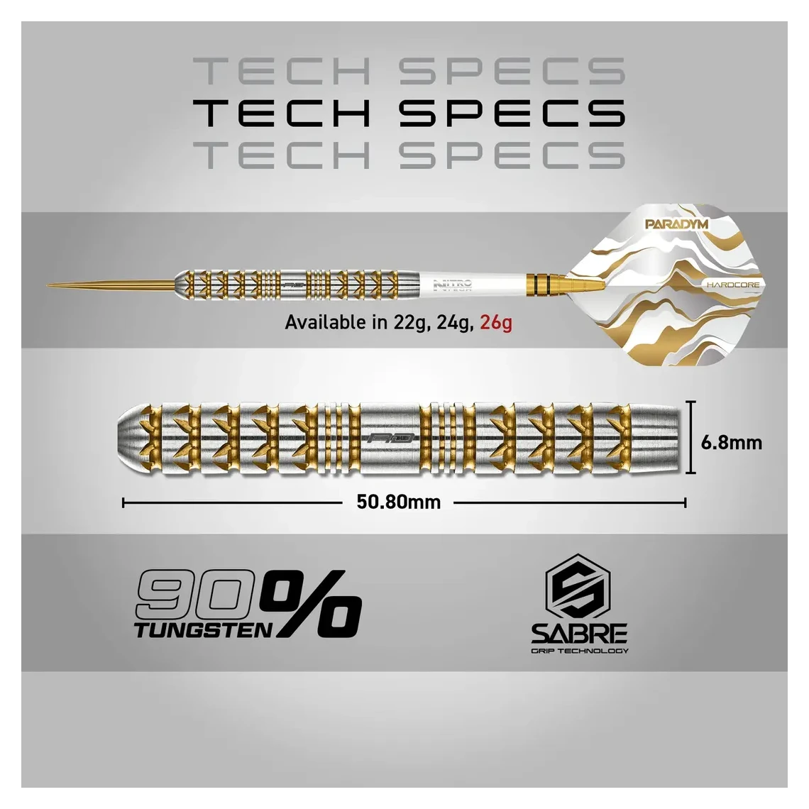 Red Dragon Paradym Parallel Gold & Silver 90% Tungsten Darts 26 gram