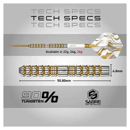 Red Dragon Paradym Parallel Gold & Silver 90% Tungsten Darts 26 gram