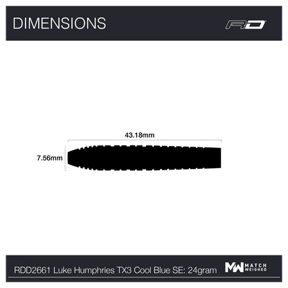 Red Dragon Luke Humphries - TX3 Cool Blue SE 90% Tungsten Steel Tip Darts 