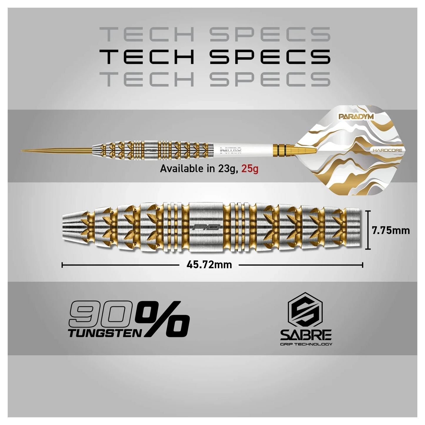 Red Dragon Paradym Torpedo Gold & Silver 90% Tungsten Darts 25 gram