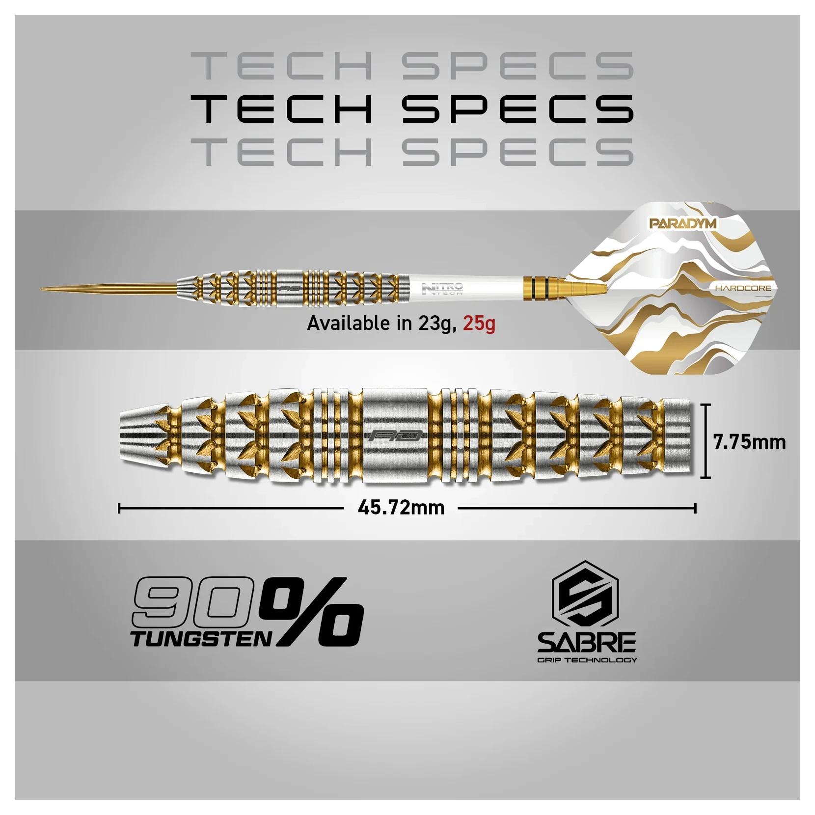 Red Dragon Paradym Torpedo Gold & Silver 90% Tungsten Darts 25 gram