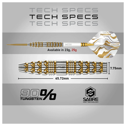 Red Dragon Paradym Torpedo Gold & Silver 90% Tungsten Darts 25 gram