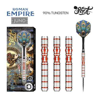 Shot Roman Empire Juno Steel Tip Dart Set – 90% Tungsten Barrels Display