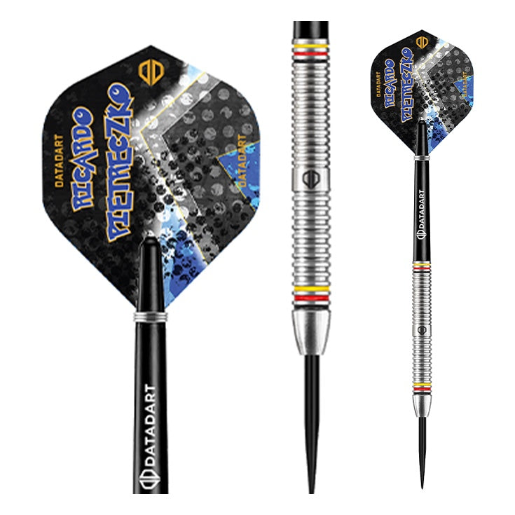 Datadart Ricardo Pietreczko Tungsten Darts up-close flight and barrel photo