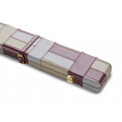 Peradon Leather Burgundy Grey Block Style Snooker Cue Case for 3/4 Jointed Cues