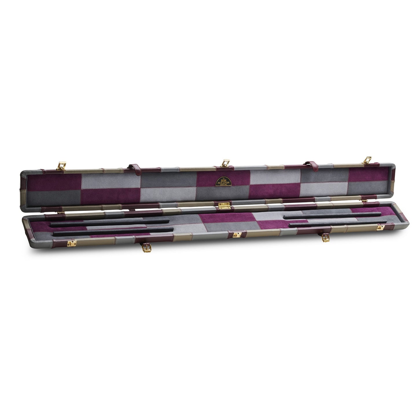 Peradon Leather Burgundy Grey Block Style Snooker Cue Case for 3/4 Jointed Cues