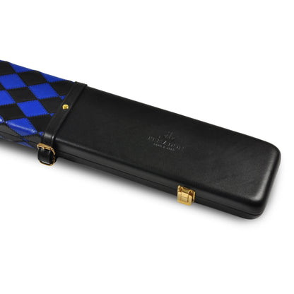 Peradon Leather Black Royal Blue Small Diamonds Snooker Cue Case for 3/4 Jointed Cues