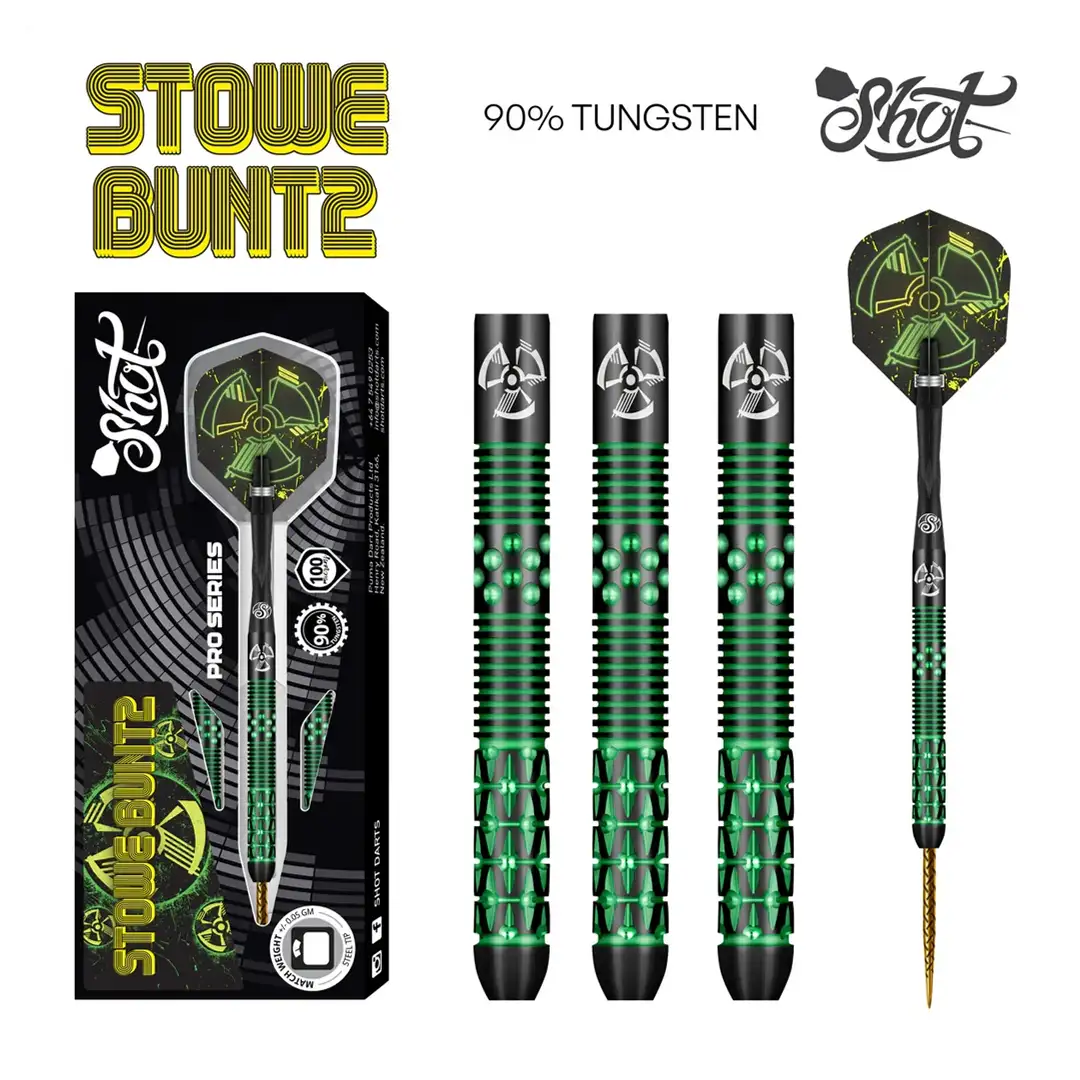 Shot Pro Series – Stowe Buntz 2.0 Black Ti Steel Tip Dart Set - 90% Tungsten Barrels
