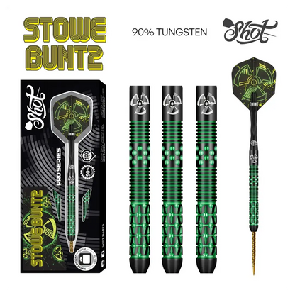 Shot Pro Series – Stowe Buntz 2.0 Black Ti Steel Tip Dart Set - 90% Tungsten Barrels
