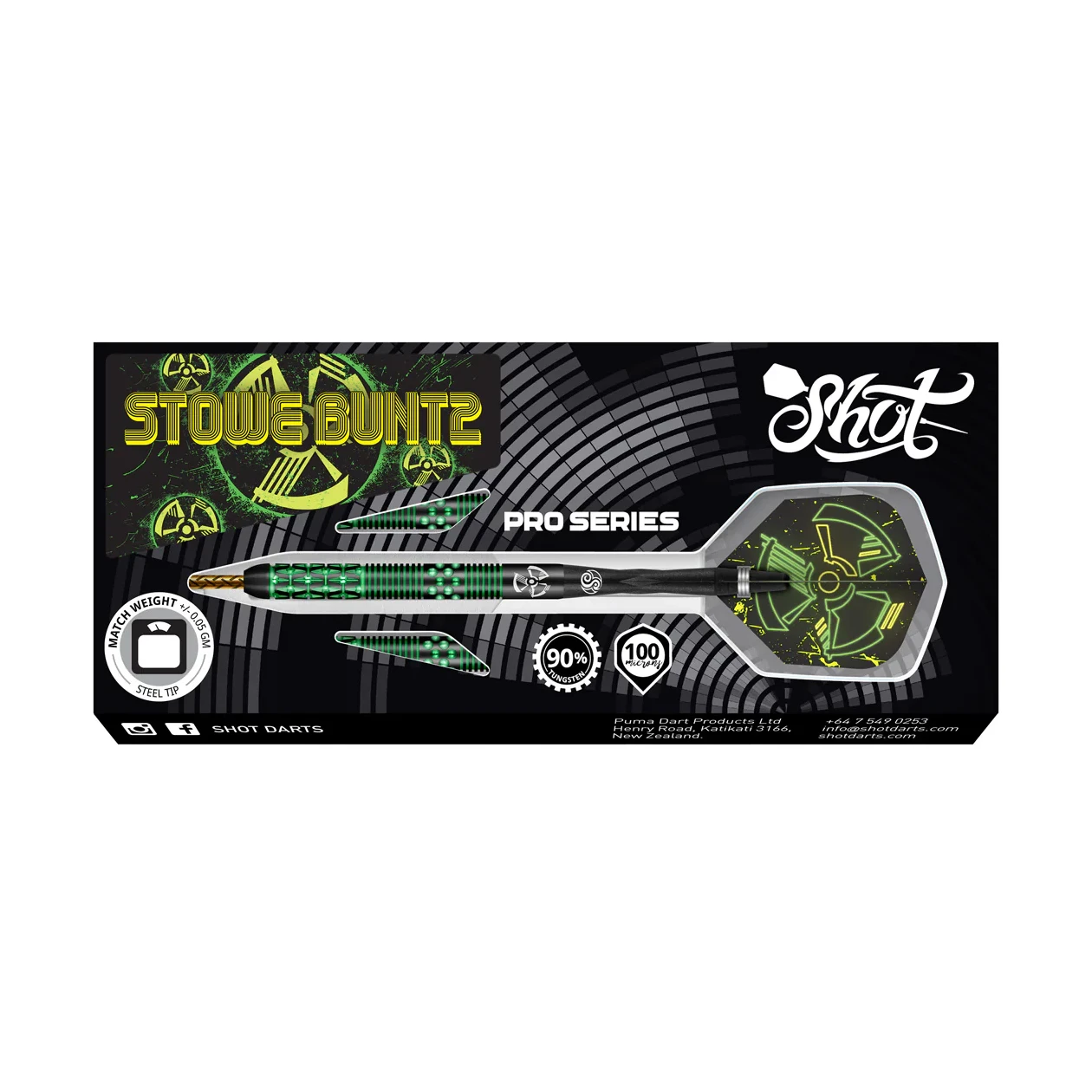 Shot Pro Series – Stowe Buntz 2.0 Black Ti Steel Tip Dart Set - 90% Tungsten Barrels