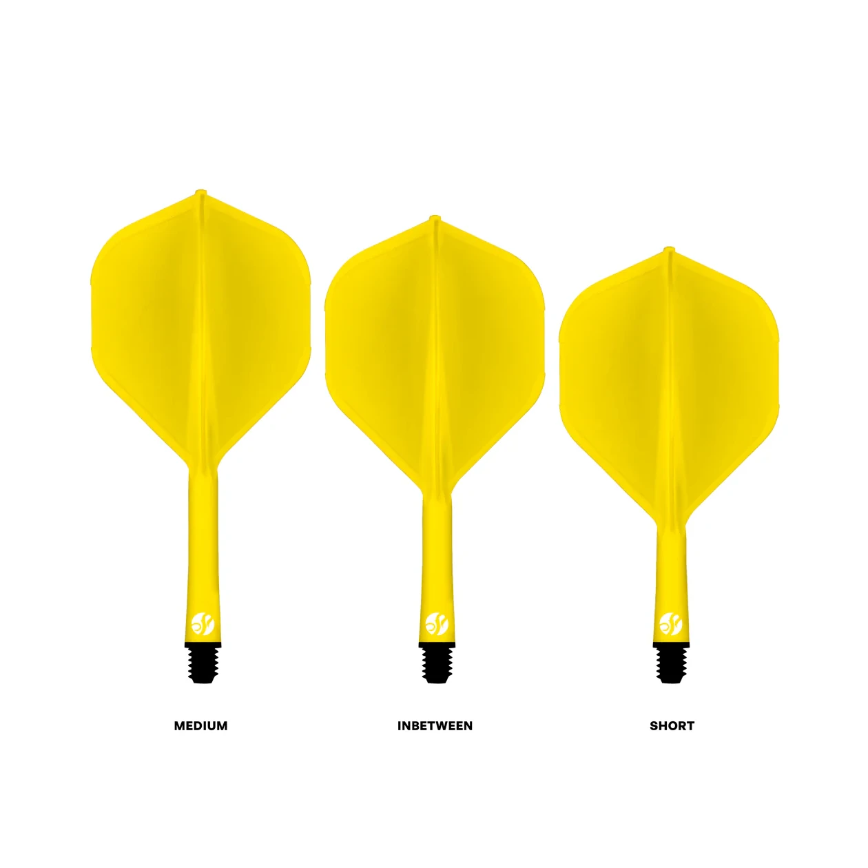 Shot Flight Deck - One Piece Dart Flight and Shaft System Yellow Size comparison