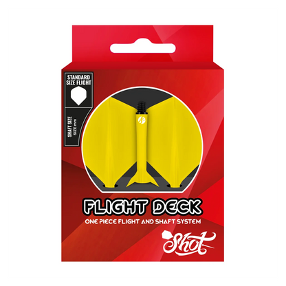 Shot Flight Deck - One Piece Dart Flight and Shaft System Yellow Display box